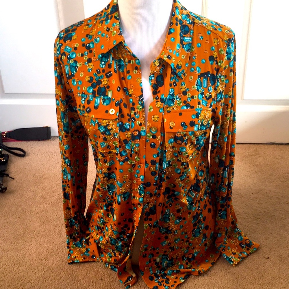 Beautiful Ellen Tracey Copper & Jem Print Button Down Blouse